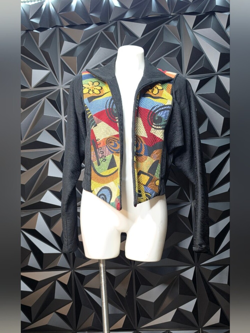 Open front Jacket with Multicolor Abstract Panel - Picture 2 of 5